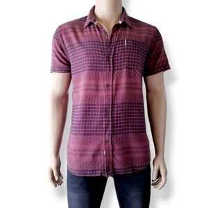 Zanerobe Retro Red & Blue Button Down Shirt with Geometric Pattern